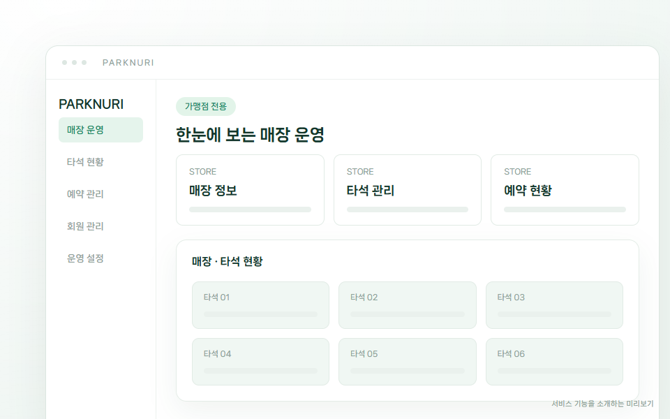매장 운영 서비스 기능 미리보기